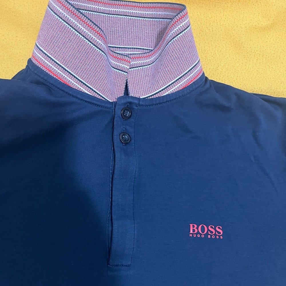Boss Hugo Navy Polo Shirt with Reddish Accents